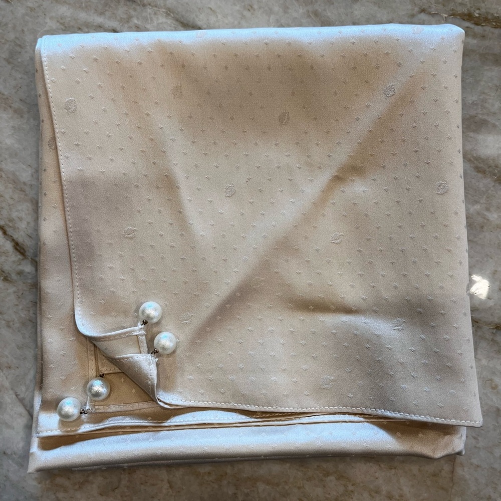 35 × 35 Off-White Silk Swiss-Dot Shawl w Pearl Bead Detail Bride/Mother of Bride